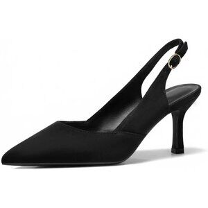 Women's Black Suede Pure Faux Leather Pointed Toe Slingback Stylish Buckle Pump